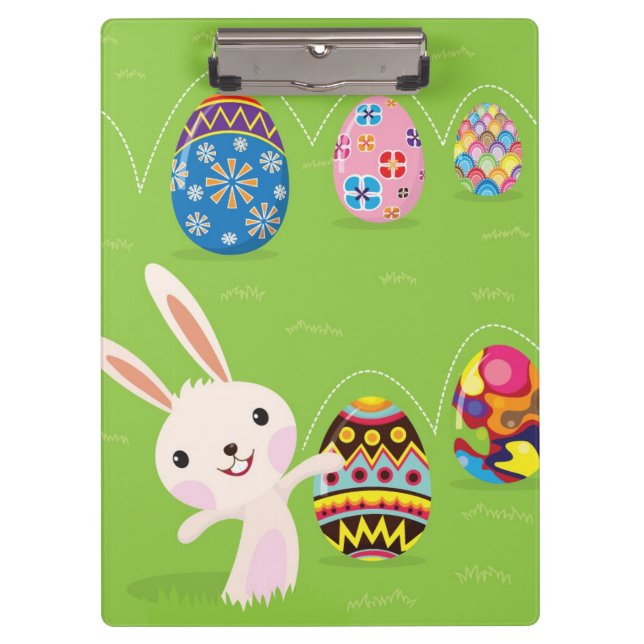 Osterhase spielerisch mit gemalten Eiern Klemmbrett (Vorderseite)