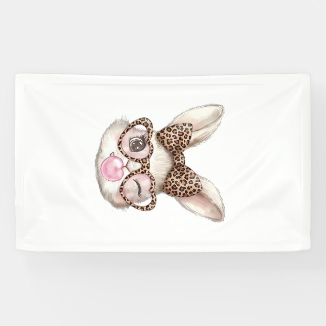 Osterhase Süße Brille Leopard Hase Kaninchen Oster Banner (Horizontal)