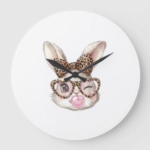 Osterhase Süße Brille Leopard Hase Kaninchen Oster Große Wanduhr