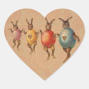 Osterhase Tanzende Eier Herz-Aufkleber