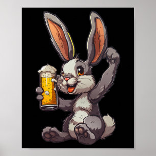 Osterhase trinkt ein kaltes Bier zum Männertag  Poster