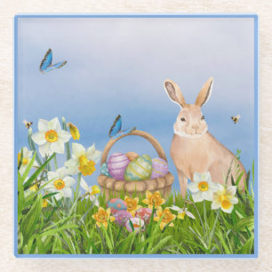 Osterhase und Affodien Glasuntersetzer