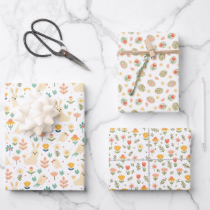 Osterhase und Blumen Frühjahr Geschenkpapier Set