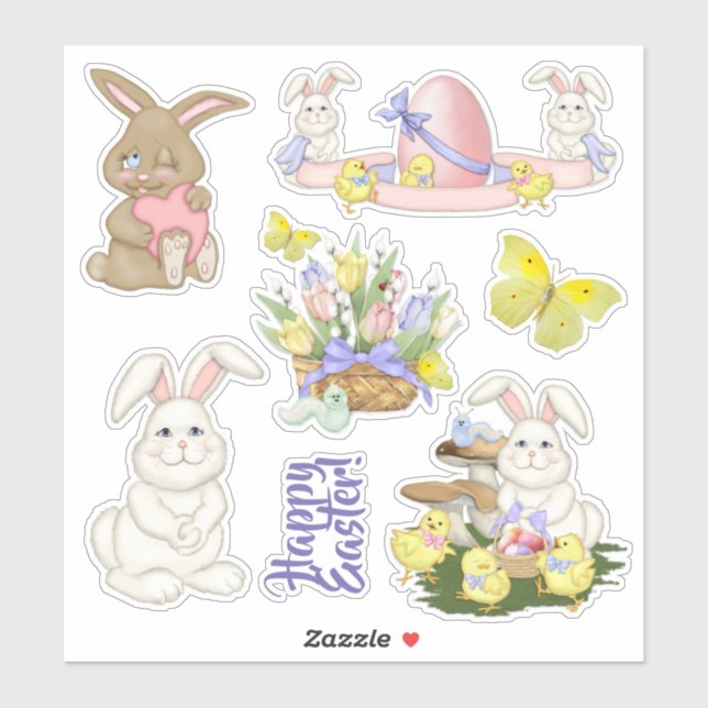 Osterhase und Blumen Frühling Die Vinyl Set schnei Aufkleber (Blatt)