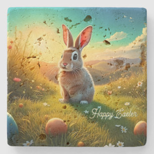 Osterhase und bunte Eier in Frühlingszauber Steinuntersetzer