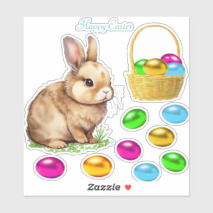 Osterhase und bunte Ostereier Aufkleber