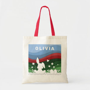 Osterhase und Eier Cartoon Papierhalbfeder Tragetasche