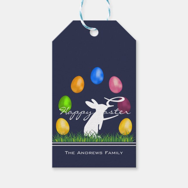 Osterhase und Eier Personalisiert Geschenkanhänger (Vorderseite)
