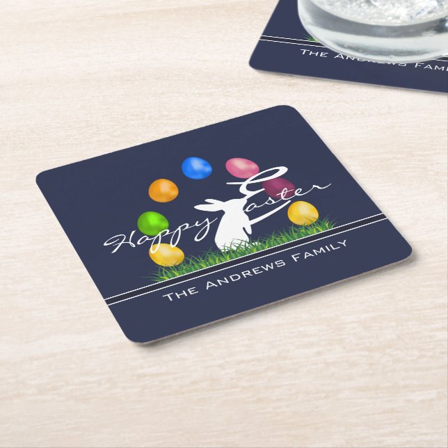 Osterhase und Eier Personalisiert Rechteckiger Pappuntersetzer (angewinkelt)