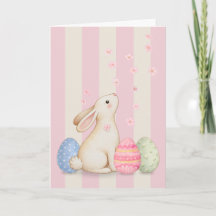 Osterhase und Eier Rosa Streifen 5x7 Osterkarte