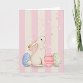 Osterhase und Eier Rosa Streifen 5x7 Osterkarte Dankeskarte