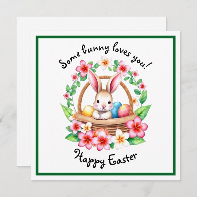 Osterhase und Eierkorb Feiertagskarte (Vorne/Hinten)