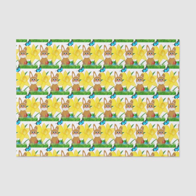 Osterhase und Gelbe Daffodien Blume Seidenpapier (Vorderseite)