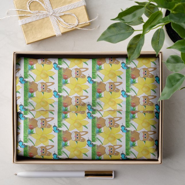 Osterhase und Gelbe Daffodien Blume Seidenpapier (Geschenk)