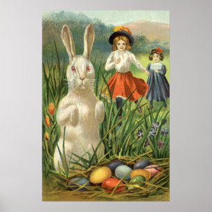 Osterhase und Kinder Frohe Ostern Vintage Poster