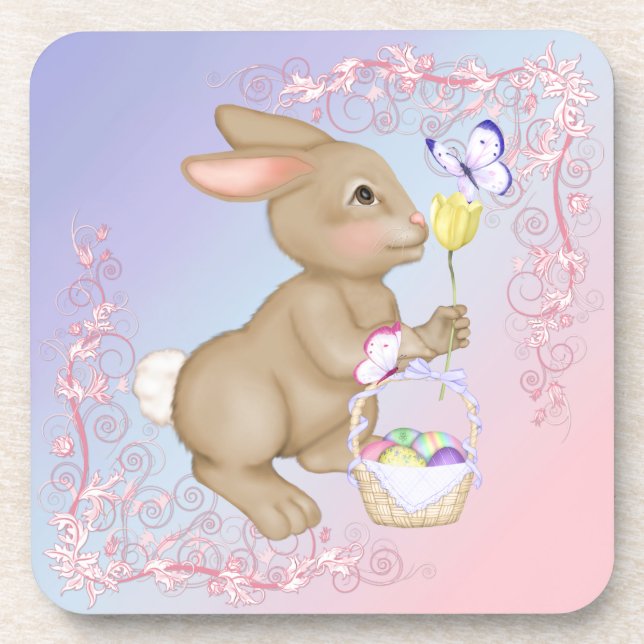 Osterhase und Korb Getränkeuntersetzer (Vorderseite)