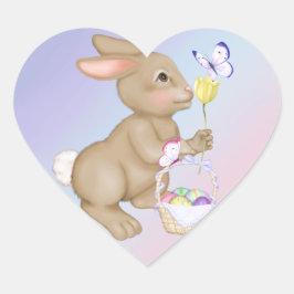 Osterhase und Korb Herz-Aufkleber