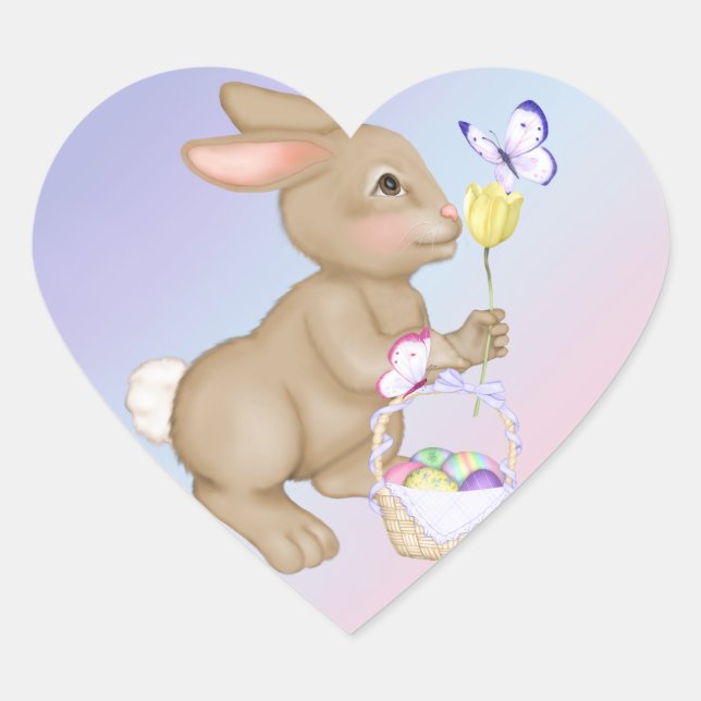 Osterhase und Korb Herz-Aufkleber (Vorderseite)