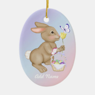 Osterhase und Korb Keramikornament