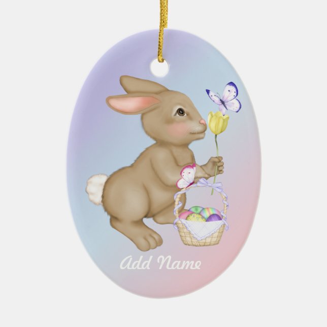Osterhase und Korb Keramikornament (Vorne)