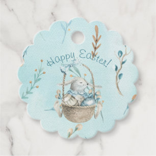 Osterhase und Korbgeflecht Geschenkanhänger