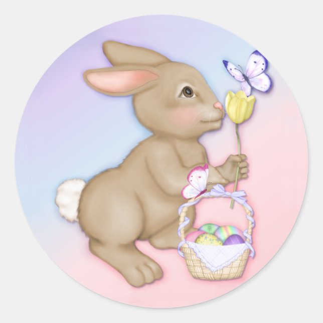 Osterhase und Korbkleber Runder Aufkleber (Vorderseite)