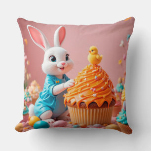 Osterhase und Küken mit bunten Cupcakes Kissen