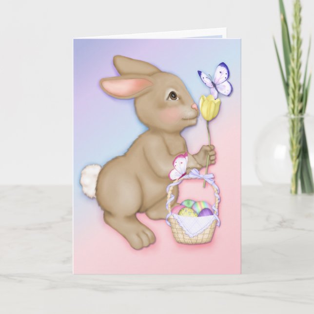 Osterhase und Schmetterling Feiertagskarte (Vorderseite)