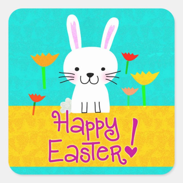 Osterhase und Tulpen "Happy Oaster" Stickers (Vorderseite)