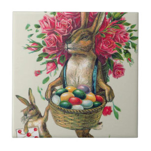 Osterhase Vater Kind Rose Korb Ei Fliese