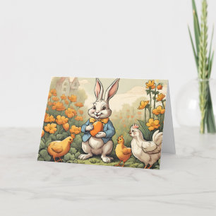 Osterhase, Vintage Illustration von Hühnern Feiertagskarte
