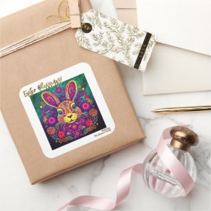 Osterhase - Volkskunst - Personalisierbare Ostern Quadratischer Aufkleber