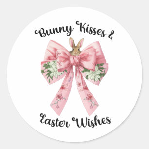 Osterhase wünscht Coquette Pink Bow Blume Desi Runder Aufkleber