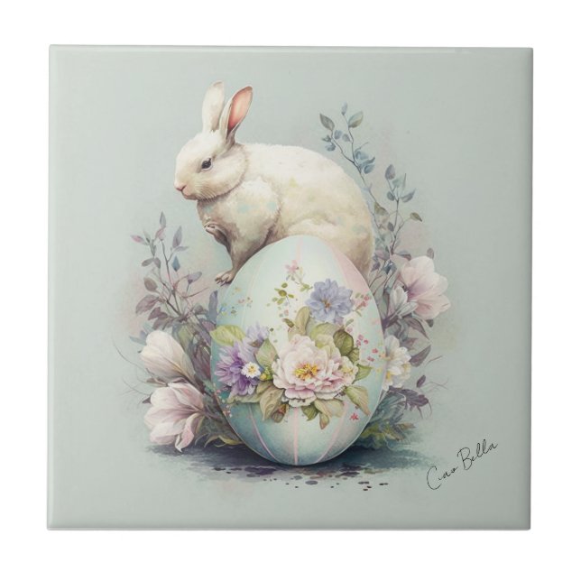 Osterhase zwischen den Blüten Fliese (Vorderseite)