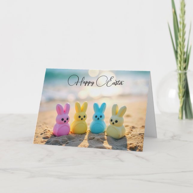 Osterhasen am Strand Feiertagskarte (Vorderseite)