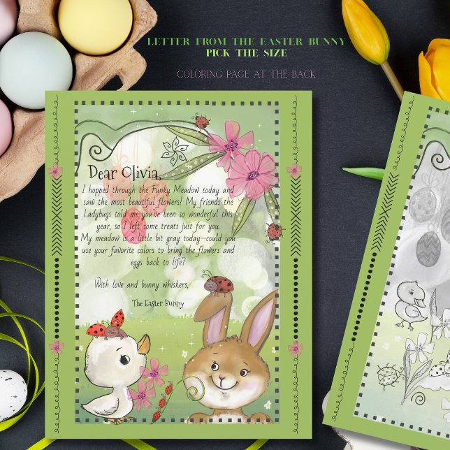 Osterhasen-Brief & Malvorlage - Funky Meadow (Easter Bunny Letter & Coloring Page - Funky Meadow)