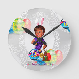 Osterhasen-Donald-Trump Runde Wanduhr