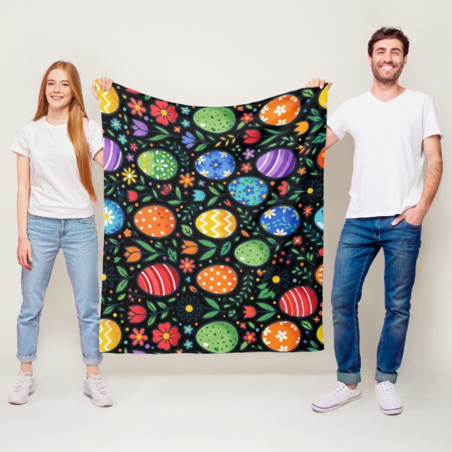 Osterhasen-Eier & Blumen im Regenbogen-Look Fleecedecke (Beispiel)