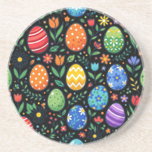 Osterhasen-Eier & Blumen im Regenbogen-Look Getränkeuntersetzer