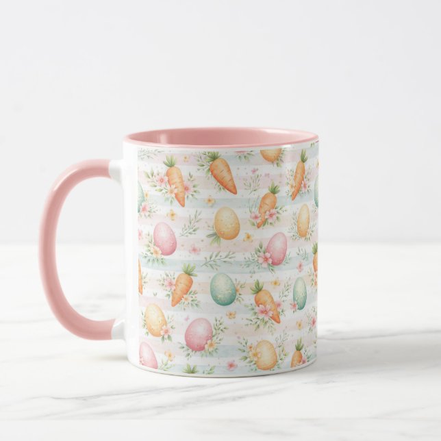 Osterhasen-Eier & Karotten Wasserfarben-Muster Tasse (Links)