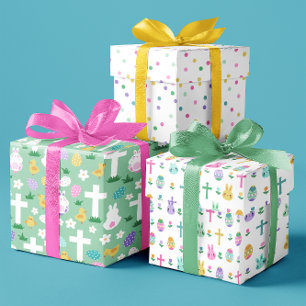 Osterhasen Eier & Kreuze Farbige Muster Geschenkpapier Set