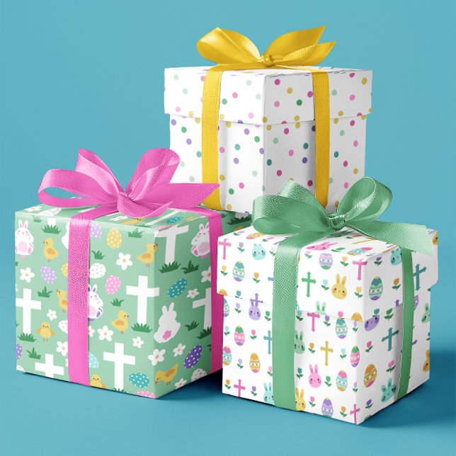 Osterhasen Eier & Kreuze Farbige Muster Geschenkpapier Set (Von Creator hochgeladen)