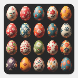 Osterhasen-Eier mit Blütenpower Quadratischer Aufkleber