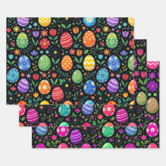 Osterhasen-Eier und Blumen im Regenbogen Geschenkpapier Set