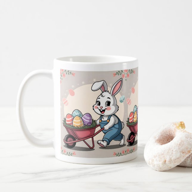 Osterhasen-Eier und Rollkarren Kaffeetasse (Mit Donut)