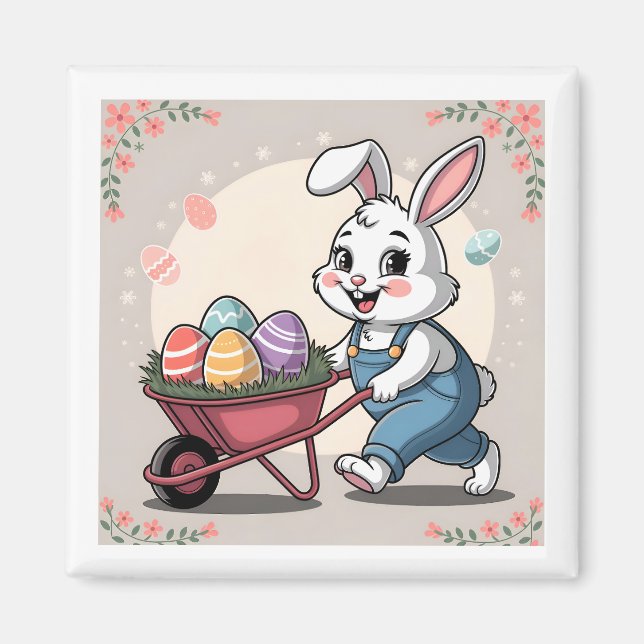 Osterhasen-Eier und Rollkarren Magnet (Vorne)