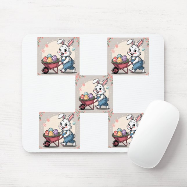 Osterhasen-Eier und Rollkarren Mousepad (Mit Mouse)