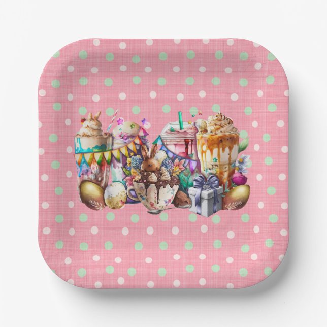 Osterhasen Extravagante Kaffeetrinks Pappteller (Vorderseite)