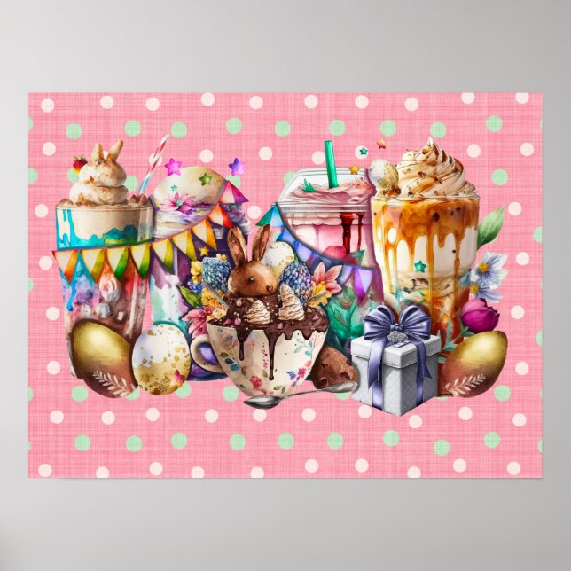 Osterhasen Extravagante Kaffeetrinks Poster (Vorne)