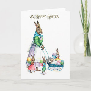 Osterhasen-Familie im Vintage-Stil Karte